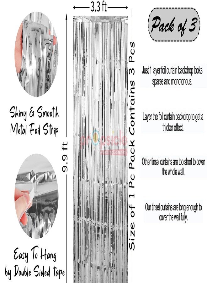 Propsicle 3ft x 6ft Silver Foil Fringe Curtains, Pack of 3 - Tinsel Backdrop for Birthday, Bachelorette, Baby Shower, Anniversary - Photo Booth Wall - Image 2